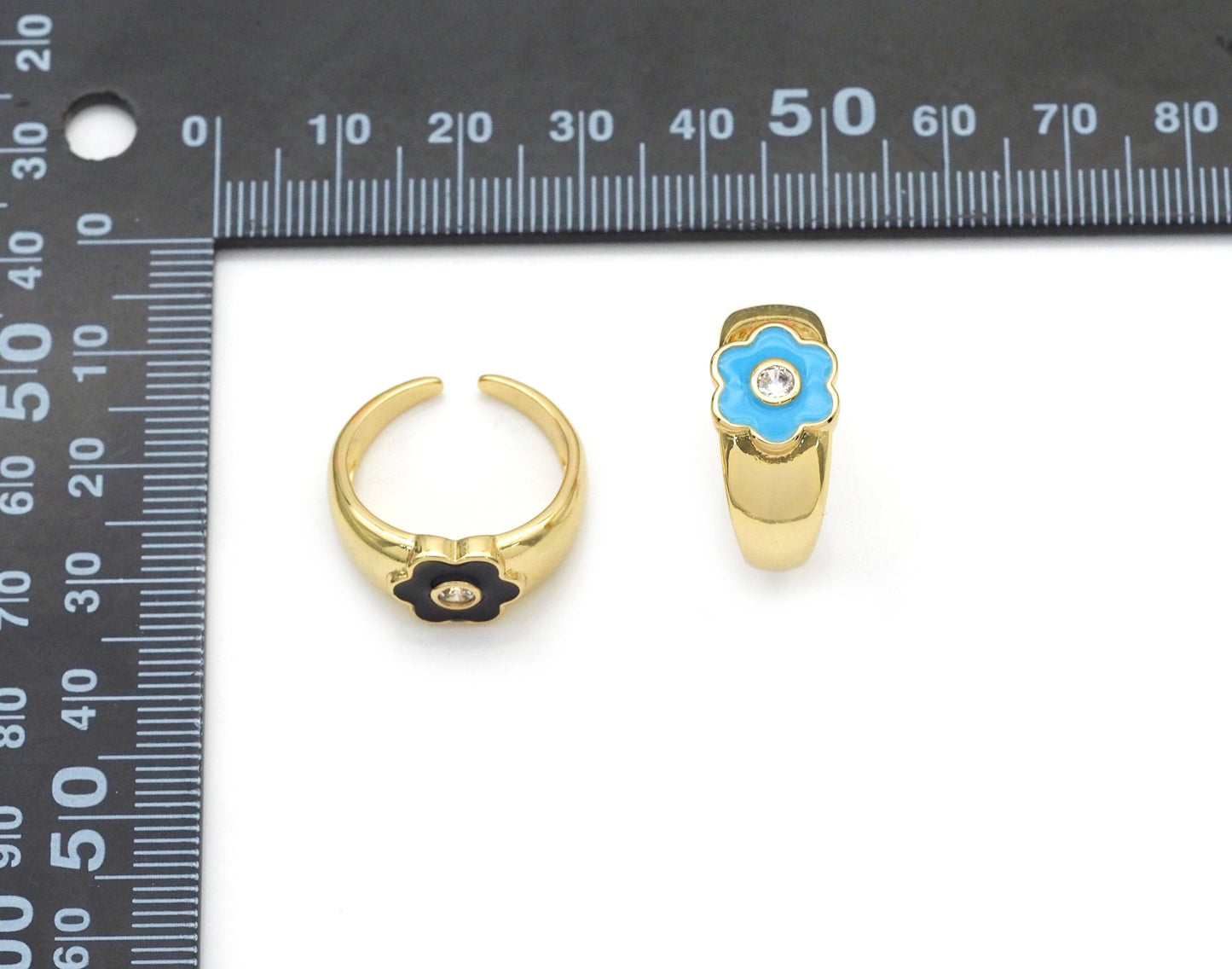 Gold Colorful Enamel Flower Ring, Sku#X356