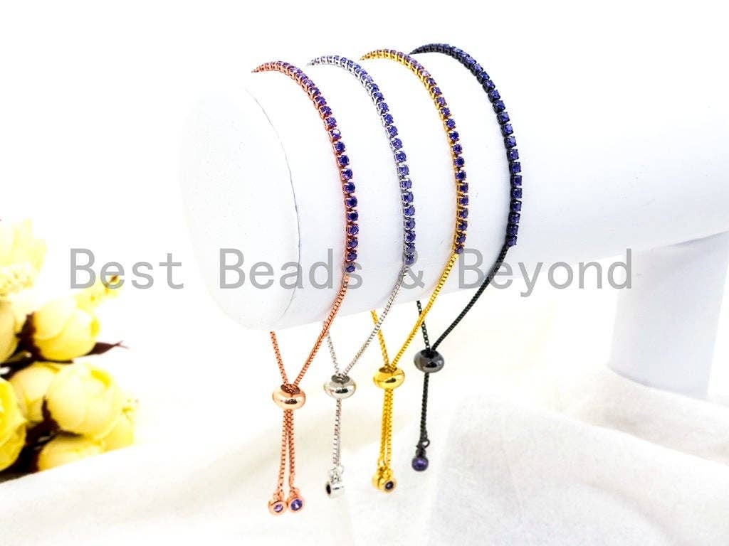 New Style Adjustable Bracelet, Puple CZ Pave Stud Bracelet ,SKU#P49