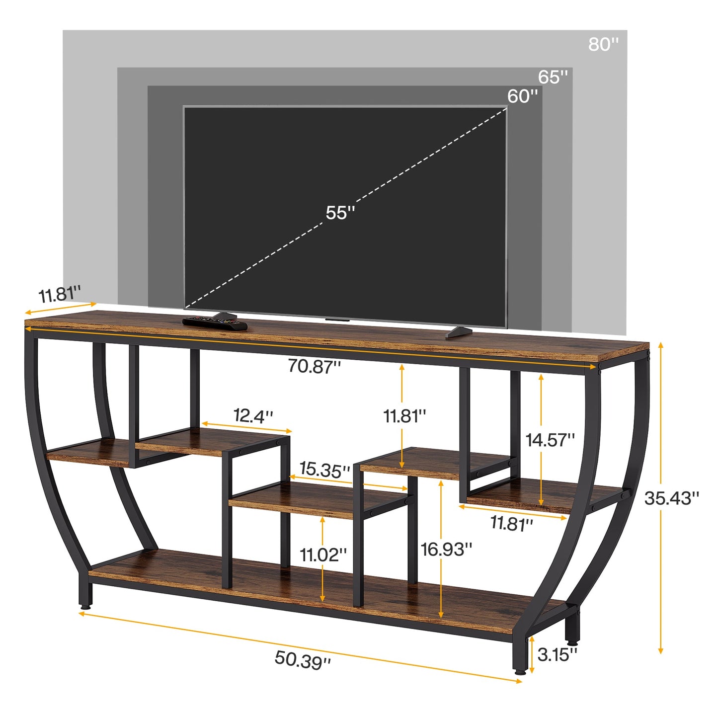 70.9” Industrial Console Sofa Table with 7-Tier Storage Shelves