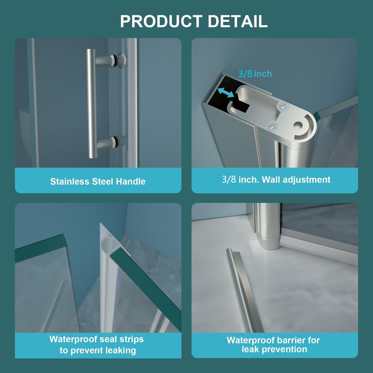 Frameless Shower Door with Tempered Glass - 32"W x 72"H