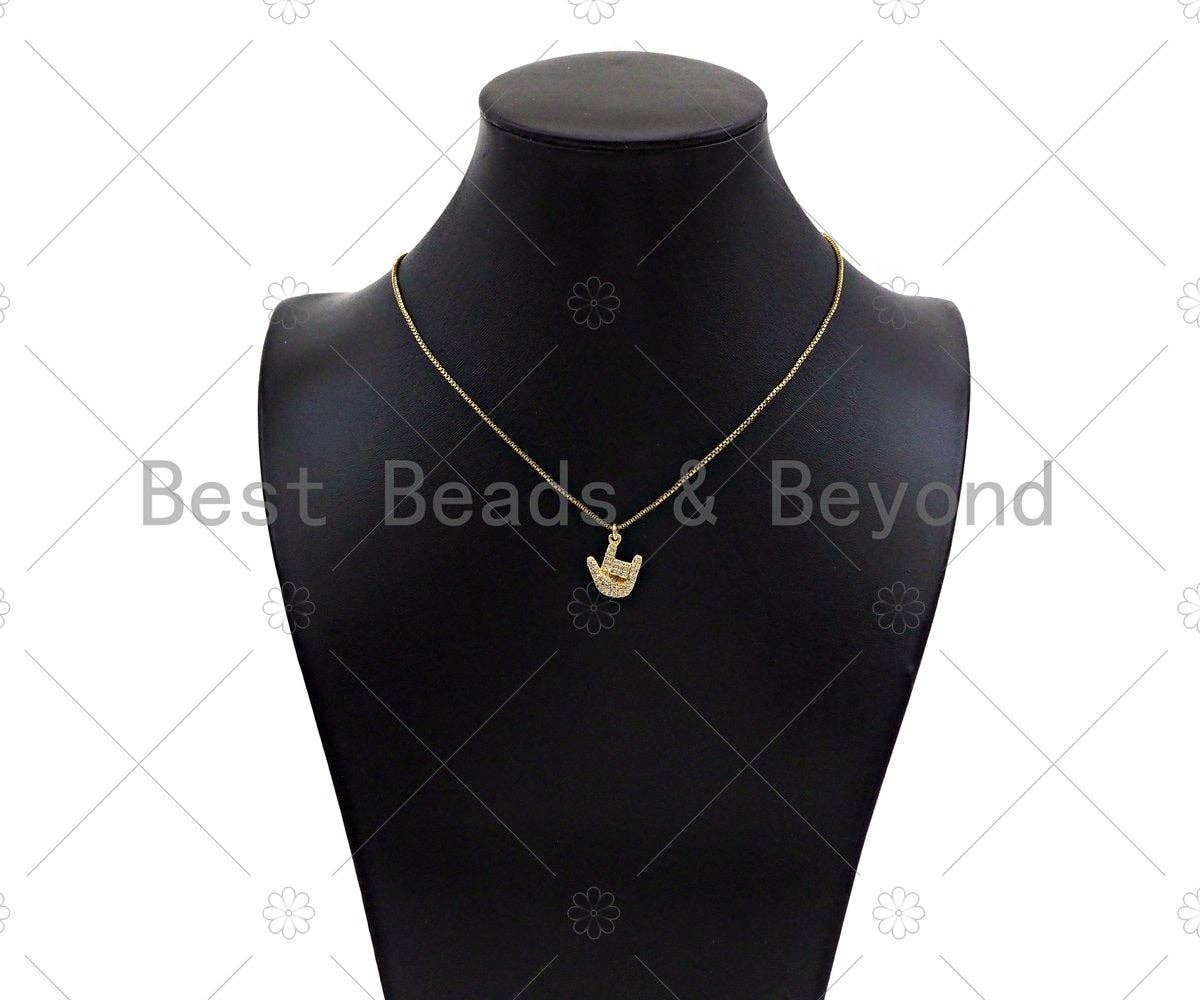 CZ Micro Pave Love You Gesture Shape Pendant,18k Gold Charm, Necklace Bracelet Charm Pendant, 15x13mm,Sku#JL48