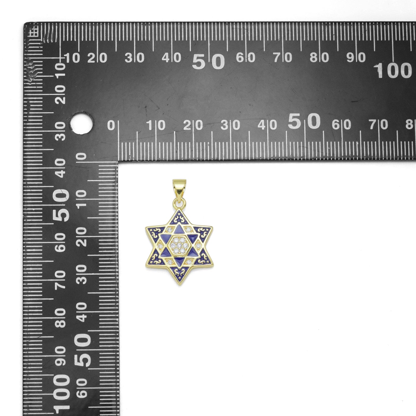 CZ Cobalt Enamel Jewish Star of David Pendant, Sku#LX599