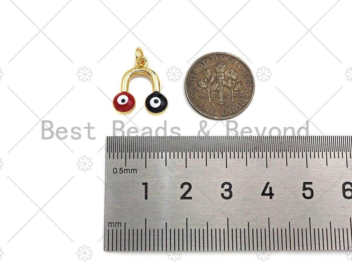 18k Dainty Gold U Shape With Enamel Evil Eye Pendant/Charm, Colorful Enamel Evil Eye Charm, Necklace Bracelet Charm,14x15mm, Sku#LK247