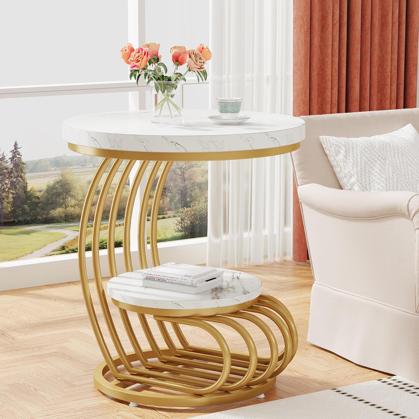 19.68" Modern Round End Table with 2-Tier Storage