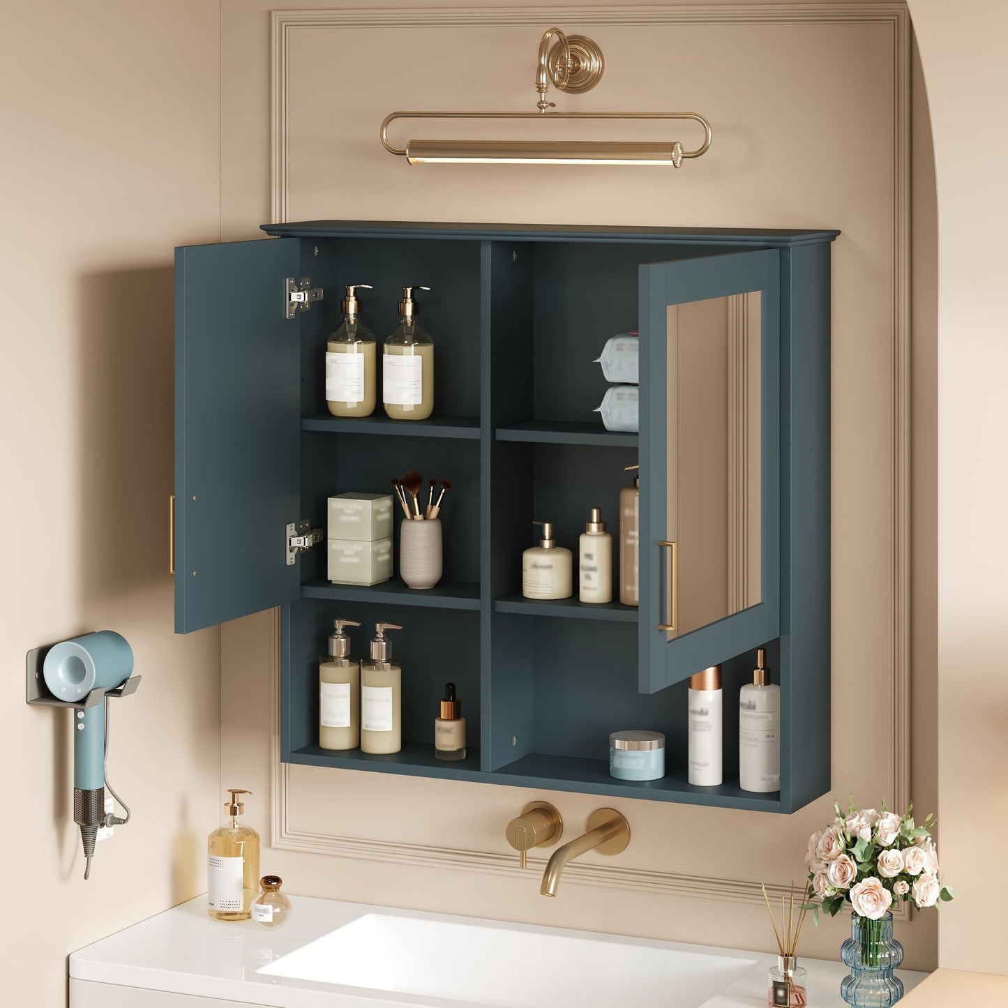 2 In 1 Wall-Mounted Mirror Cabinet With Adjustable Shelves