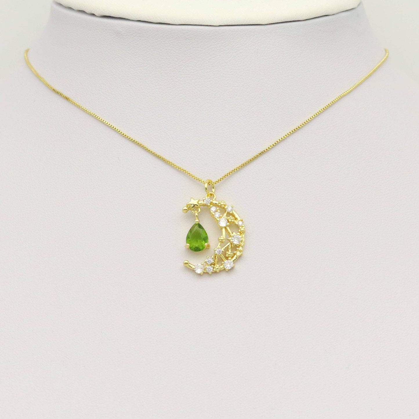 Fancy Cresent Moon With Clear Green Teardrop Pendant Charm, Sku#LK942