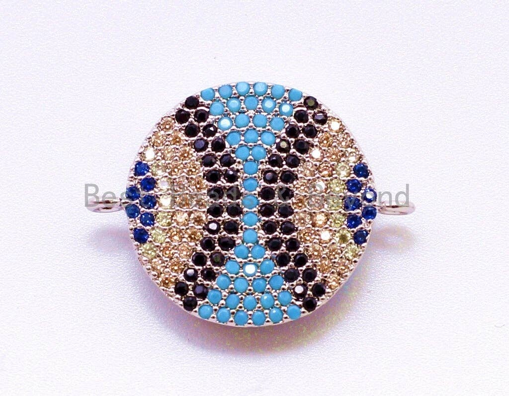 CZ Micro Pave Evil Eye Round Coin Connector for Bracelet Necklace, Cubic Zirconia Space Connector,18x24mm,sku#E5