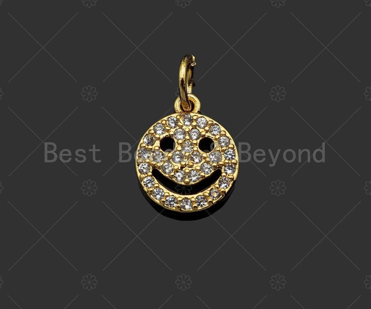 CZ Micro Pave Smiley Face Shape Pendant/Charm,Cubic Zirconia Charm, Necklace Bracelet Earring Charm Pendant,9x11mm, Sku#LK218