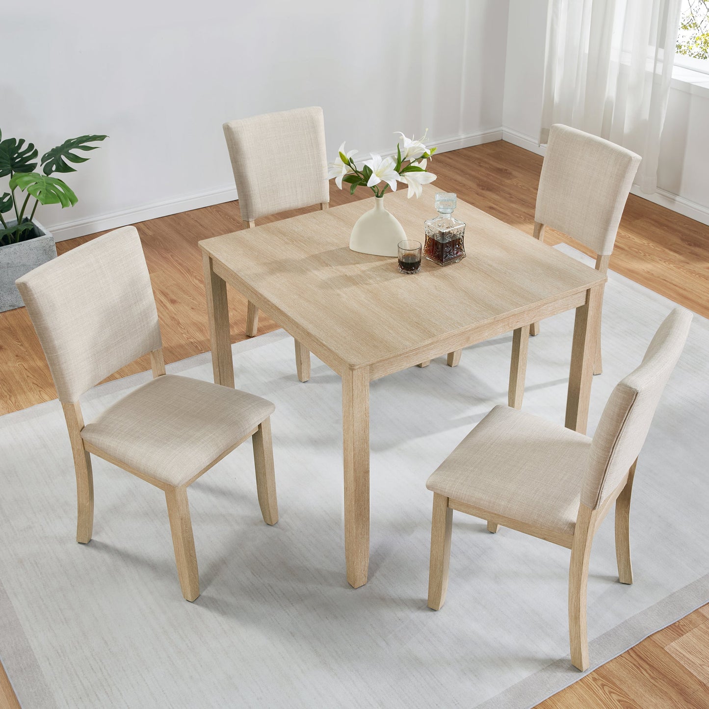 Modern 4 Person Dining Table Set with 4 Chairs