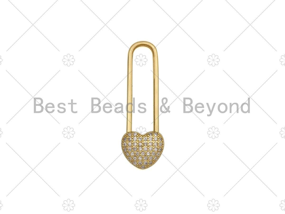 18K Gold CZ Micro Pave Heart Lock Pendant, CZ Micro Pave Heart pendant, Lock Pave pendant, 11x34mm, sku#LK16