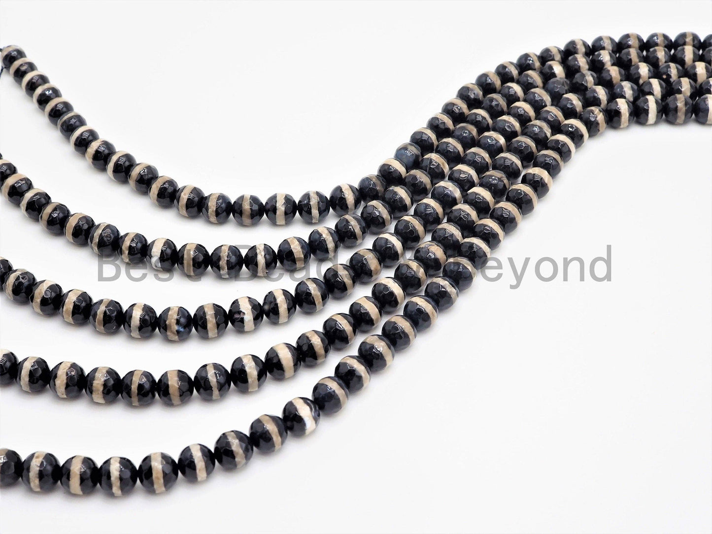 Dzi Black One Line Faceted Black Round Faceted Agate beads, Tibetan Black Agate beads, 6mm/8mm/10mm/12mm, 15.5inch strand, SKU#U405