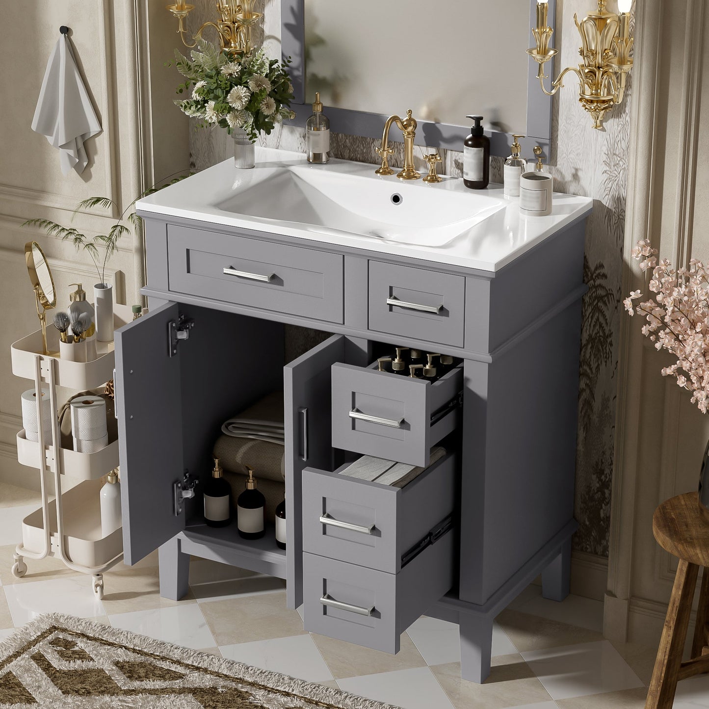 30" Bathroom Vanity with Ceramic Sink