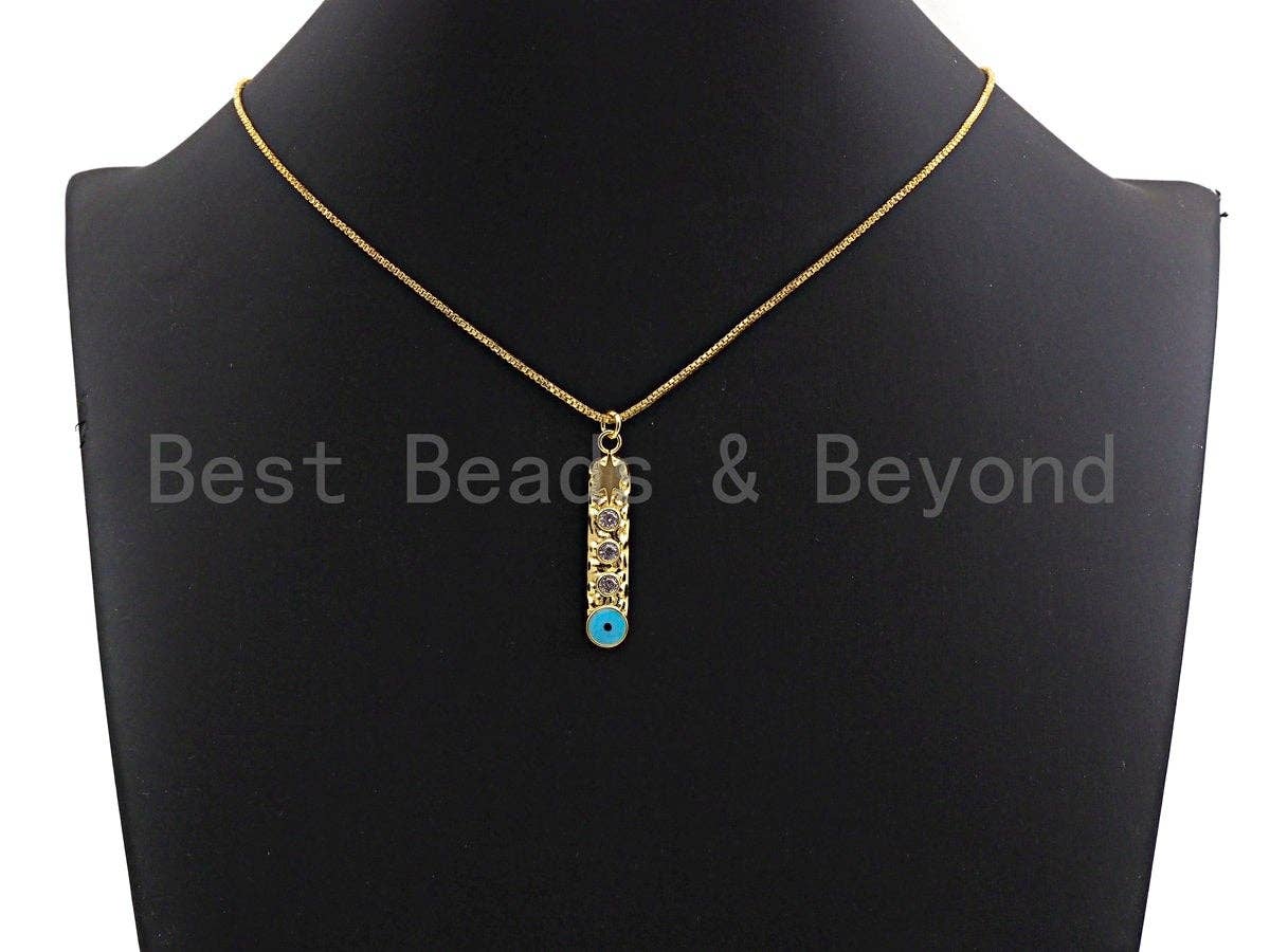NEW Turquoise Enamel Evil Eye North Star On Long Bar Pendant,Cz Micro Pave Oil Drop Round pendant,Enamel Jewelry,7x36mm,sku#Z516
