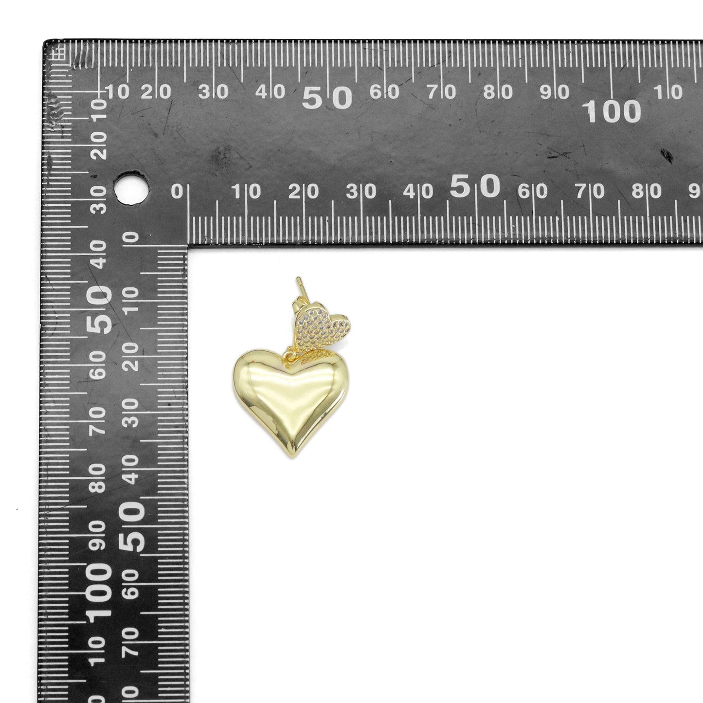Clear CZ Gold Double Heart Earrings, Sku#LX460