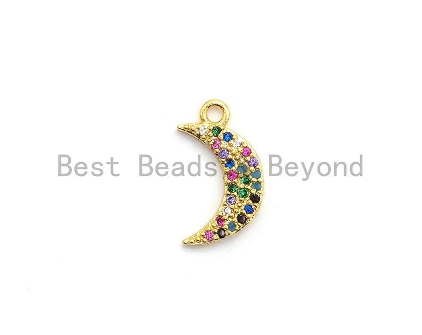 Multi-Color CZ Micro Pave Moon Pendant, Moon Shaped Pave Pendant, Gold plated, 8x14mm, Sku#B112/F757