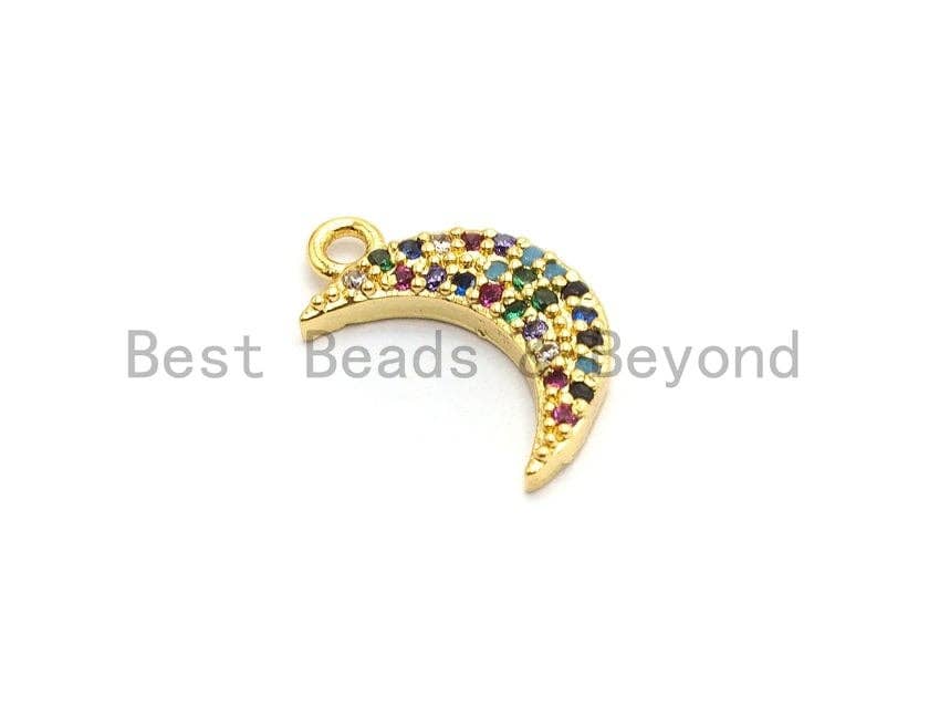 Multi-Color CZ Micro Pave Moon Pendant, Moon Shaped Pave Pendant, Gold plated, 8x14mm, Sku#B112/F757