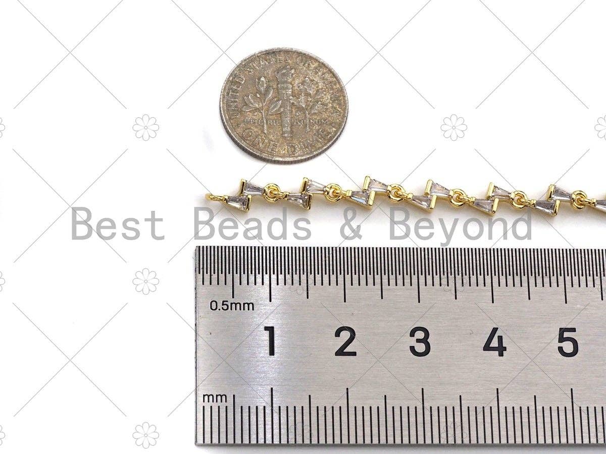 High Quality Hand Made Baguette CZ Lightning bolt Chain by Yard, 18K Real Gold Plated Chain, Wholesale bulk Chain, 5x10mm,sku#LK150