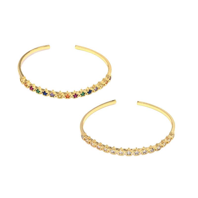 Colorful Clear CZ Star Adjustable Bangle Bracelet, Sku#LD399