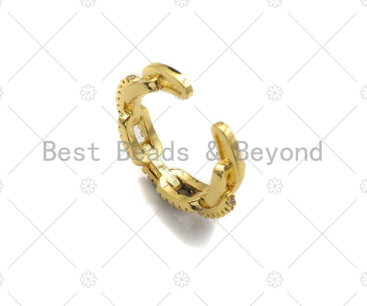 CZ Paper Clip Link Chain Adjustabel Ring, Sku#LK101