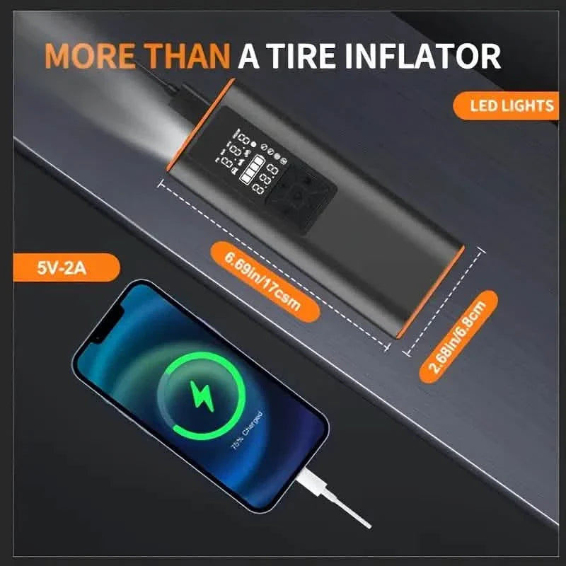 Compresseur d'air gonfleur de pneus portable – Pompe à air numérique 150 PSI avec lumière pour voiture, vélo et moto