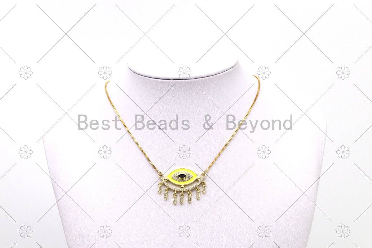 CZ Micro Pave Enamel Colorful Evil Eye With Teardrop Shape Pendant, 18K Gold Filled Evil Eye Charm,Necklace Bracelet Charm Pendant,Sku#L636