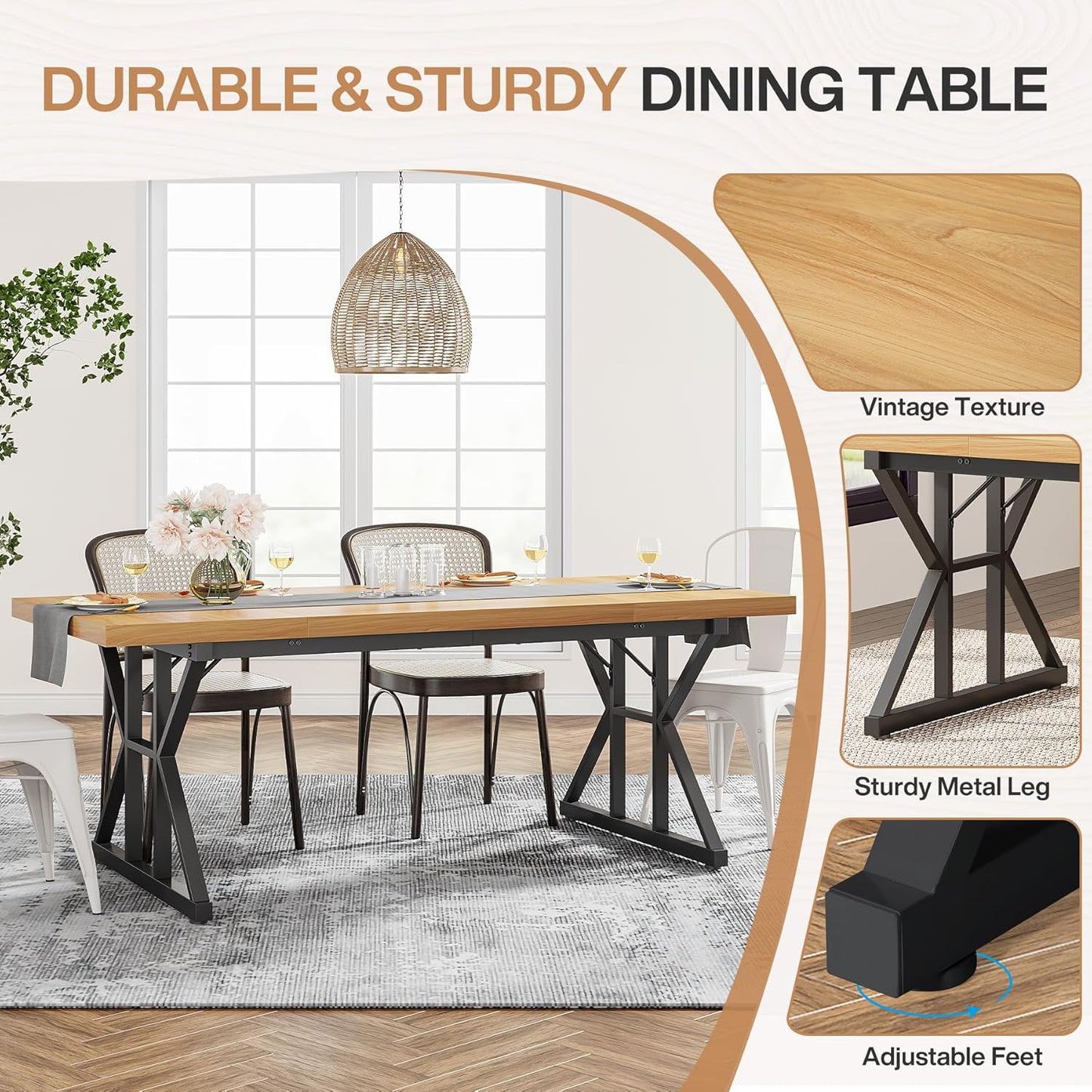 71" Farmhouse Dining Table for 6