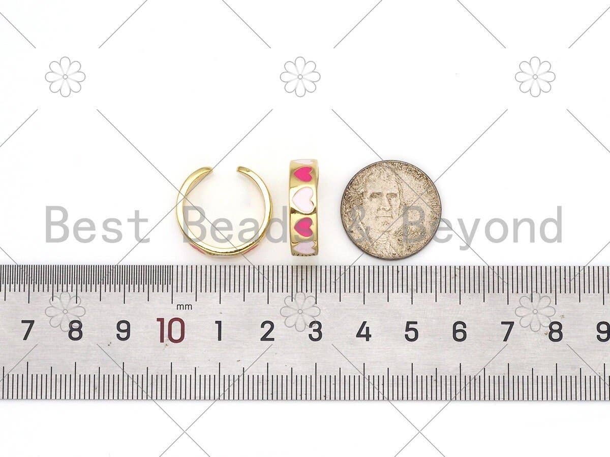 Colorful Enamel Heart On Round Adjustable Ring, Sku#LK437