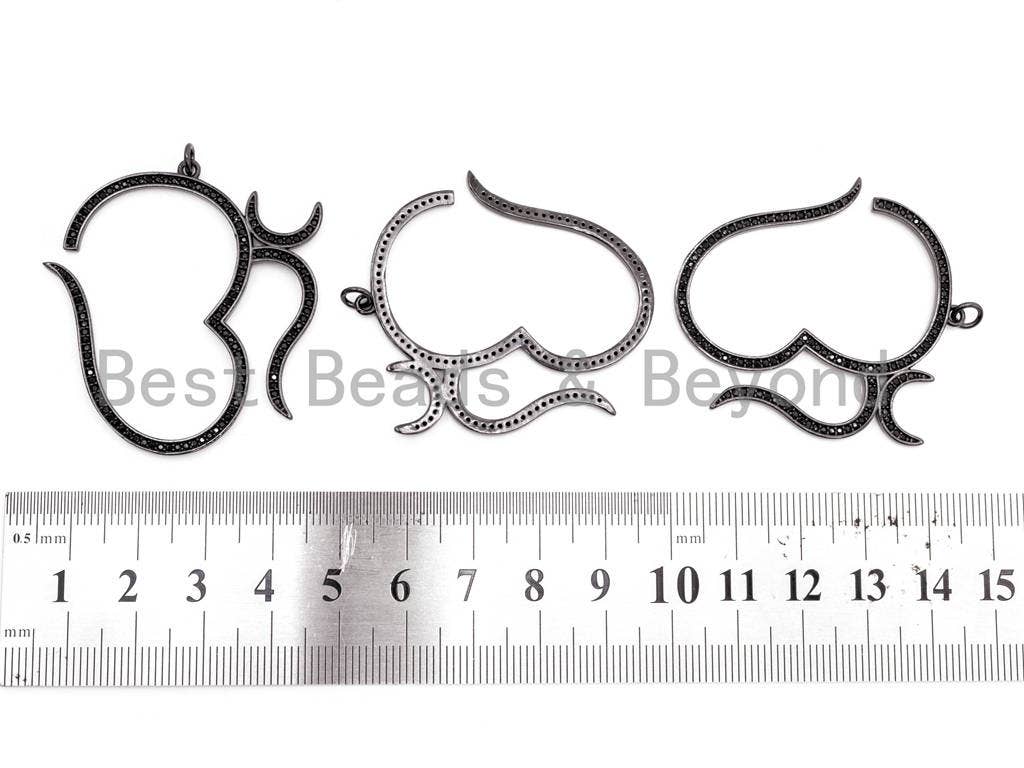 Black CZ Pave On Black Micro Pave Large Om Pendant, 42x46mm, Ohm Yoga Pendant Beads, Pave OM Charm, SKU#F382