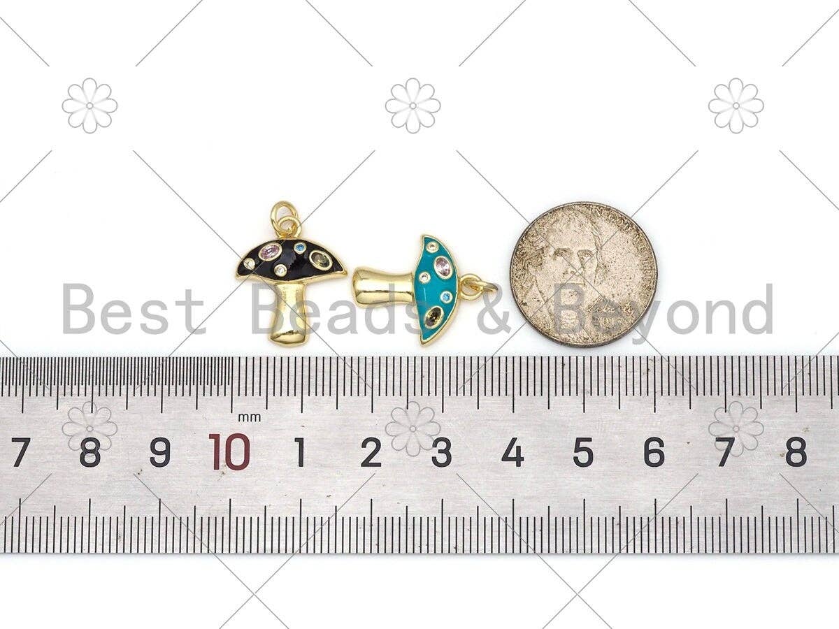 Colorful CZ Micropave Mushroom Shape Pendant, 18k Gold Filled Enamel Mushroom Charm, Necklace Bracelet Charm Pendant,16x19mm,Sku#F1428