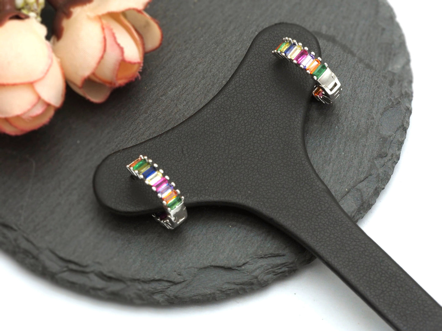 Rainbow CZ Micro Pave Huggie Earrings, sku#J46C