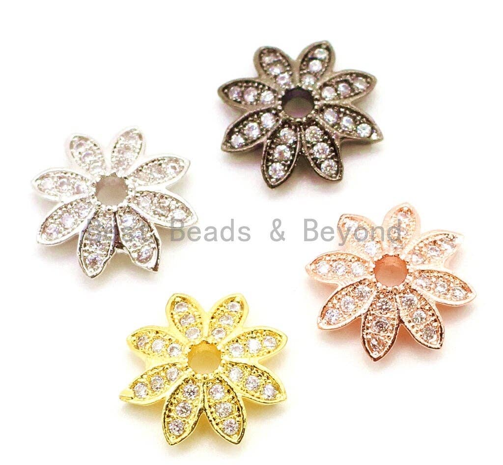 CZ Micro Pave Flower Bead Cap, Cubic Zirconia Bead Cap, 11x2mm, 8x2mm, 2pcs/6pcs sku#G90