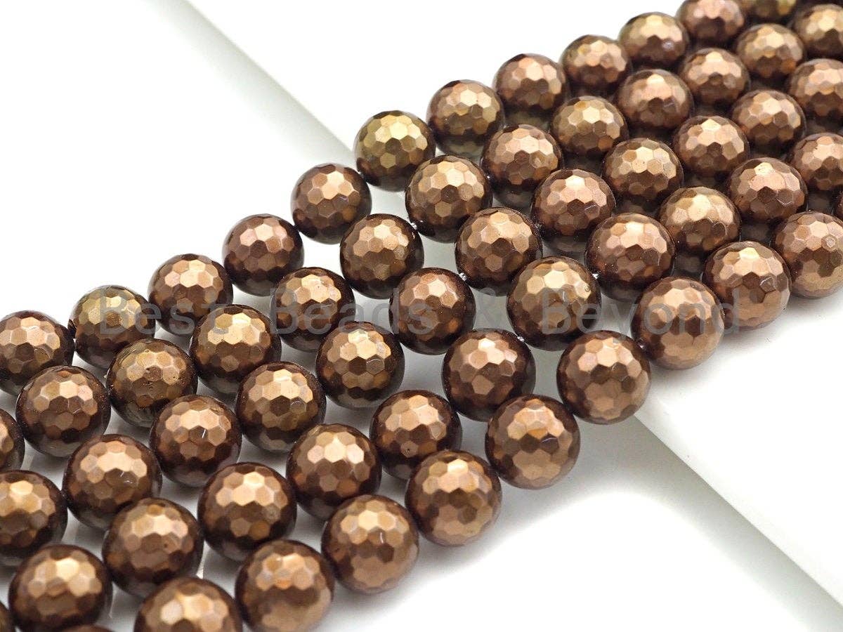 Natural Mother of Pearl Copper Color Round Faceted beads, 6mm/8mm/10mm/12mm MOP Beads, 15.5inch strand, SKU#T136C