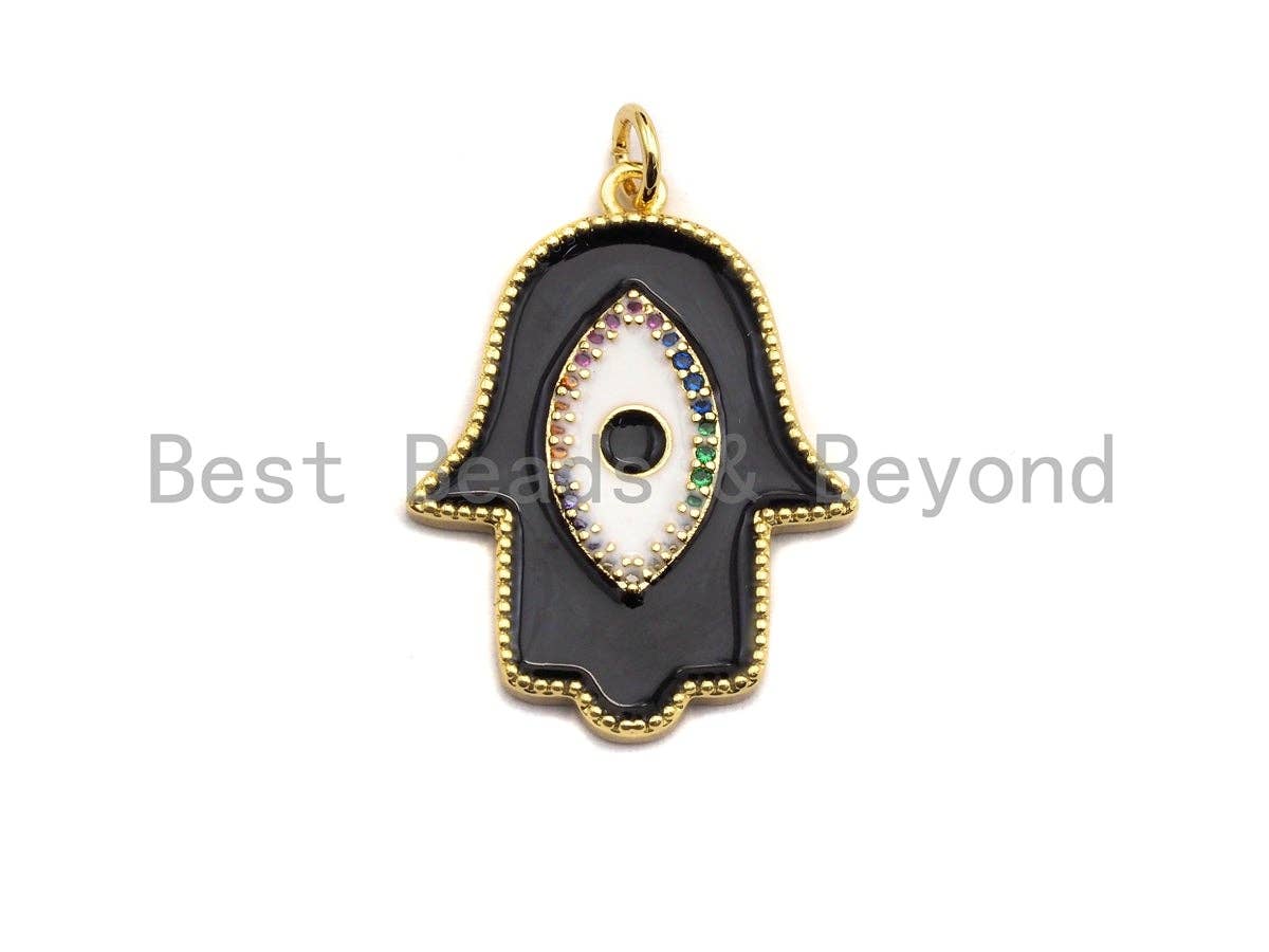Enamel Colorful Evil eye On Hamsa Hand Pendant,CZ Micro Pave Oil Drop pendant,Enamel pendant,Enamel Jewelry,21x28mm,sku#F971