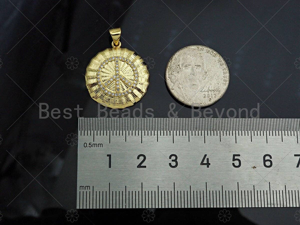 Gold Filled CZ Micro Pave Peace Sign On Web Round Shape Pendant, 18K Gold Filled Charm, Necklace Bracelet Charm Pendant,21x23mm,Sku#LK355