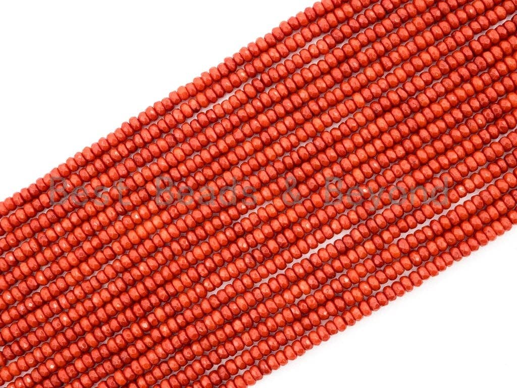 Quality Natural Dyed Red Coral Beads, 2x4mm Rondelle Faceted Gemstone Beads,Loose Coral Beads, 15.5inch strand, SKU#U120