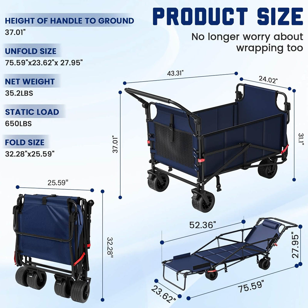 Chariot pliant 2-en-1 avec chaise – Capacité de 650 lb