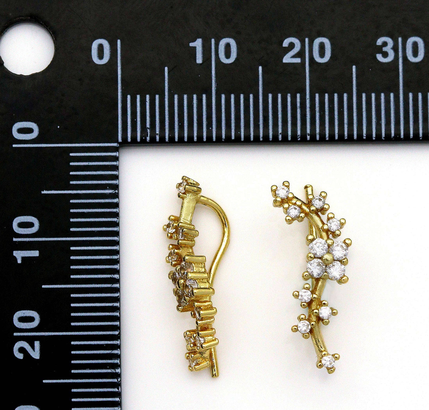 Gold Ear Climber Earring in Clear Crystal, Flower Blossom Earrings, Sku#B223