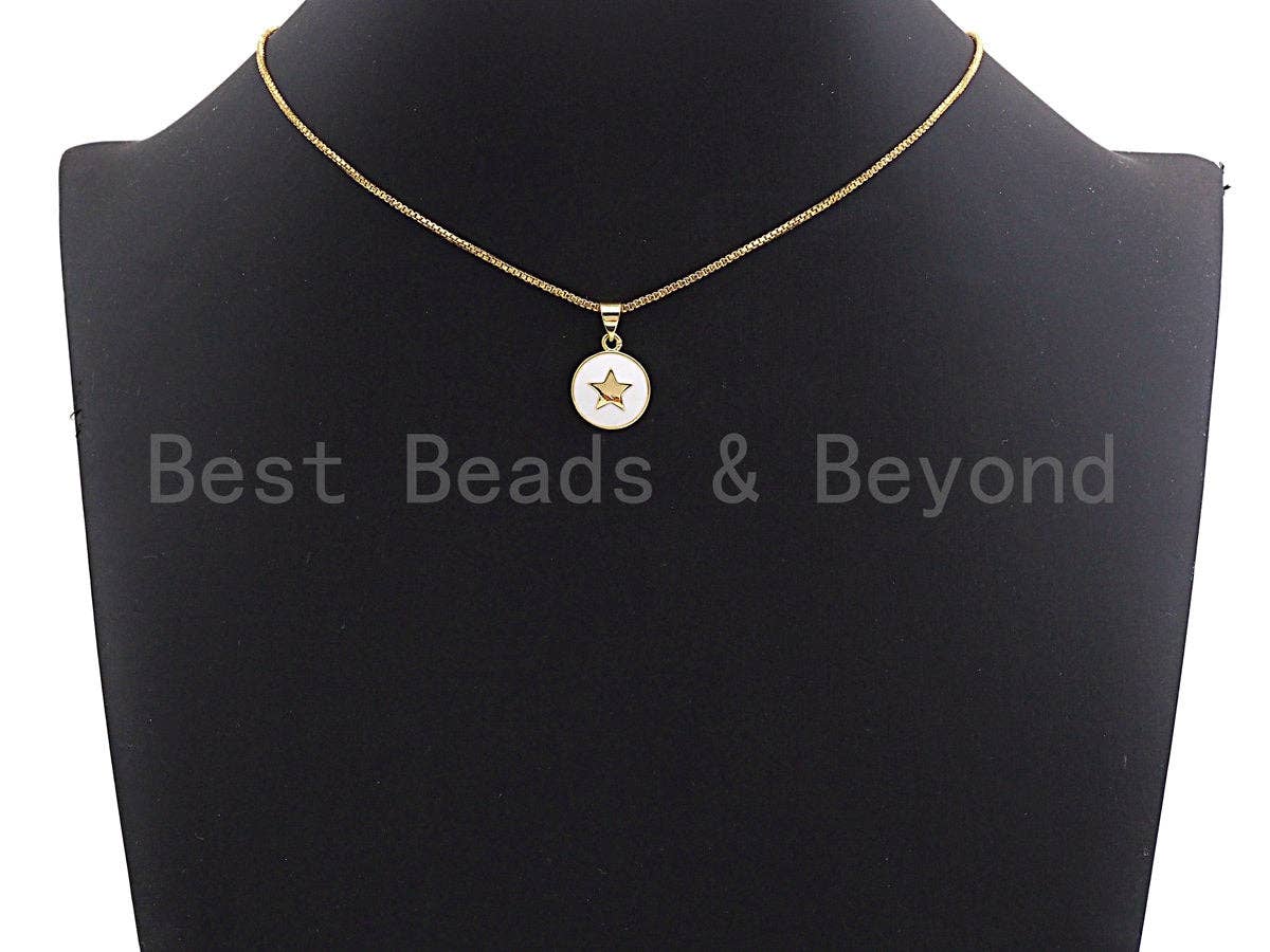 Gold Five Point Star On Colorful Enamel Round Coin Pendant, 18K Gold Filled Enamel Charm, Necklace Bracelet Pendant Charm,13x16mm,Sku#F1039