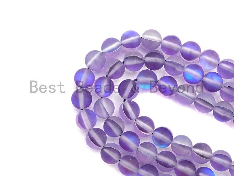 Matte Purple Spectrolite Aura Quartz Matte, Purple Blue Crystal Round 6mm/8mm/10mm/12mm beads, Manmade Moonstone, 15.5inch strand, SKU#U520