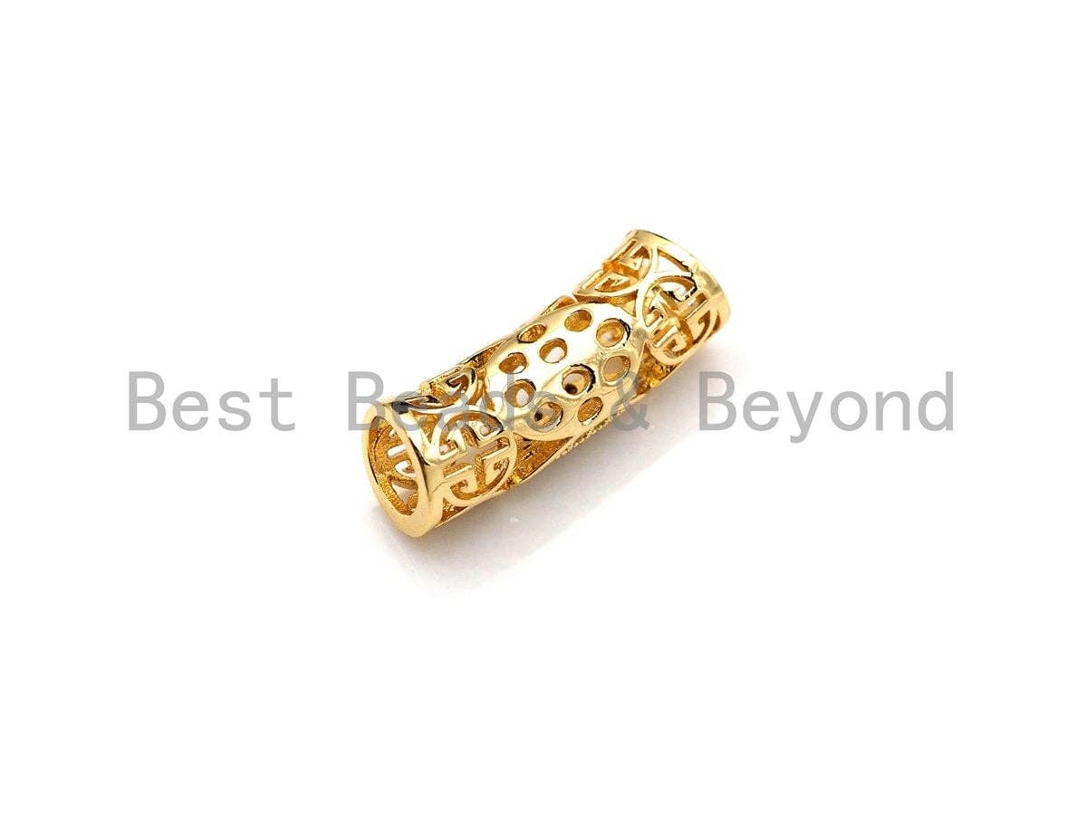 Clear CZ Micro Pave Filigree Big Hole Curved Tube, Cubic Zirconia Spacer Tube for Bracelet, 7x22mm, sku#Z1076