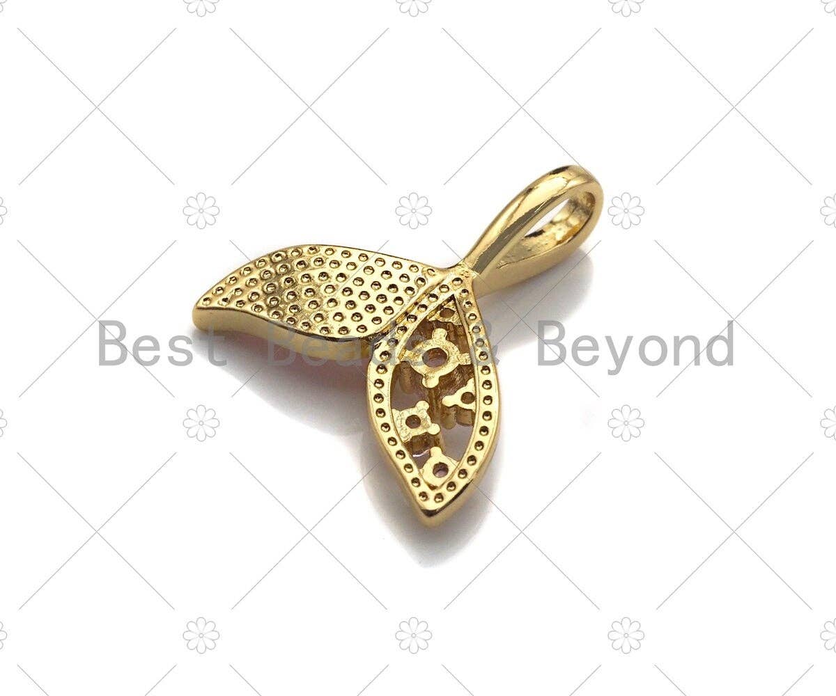 Cute Shark Tale Pink Pendant/Charm, Pink Mother-of-pearl  Pendant, Cubic Zirconia Pendant, Gold Tone, 18x21mm, Sku#LK69