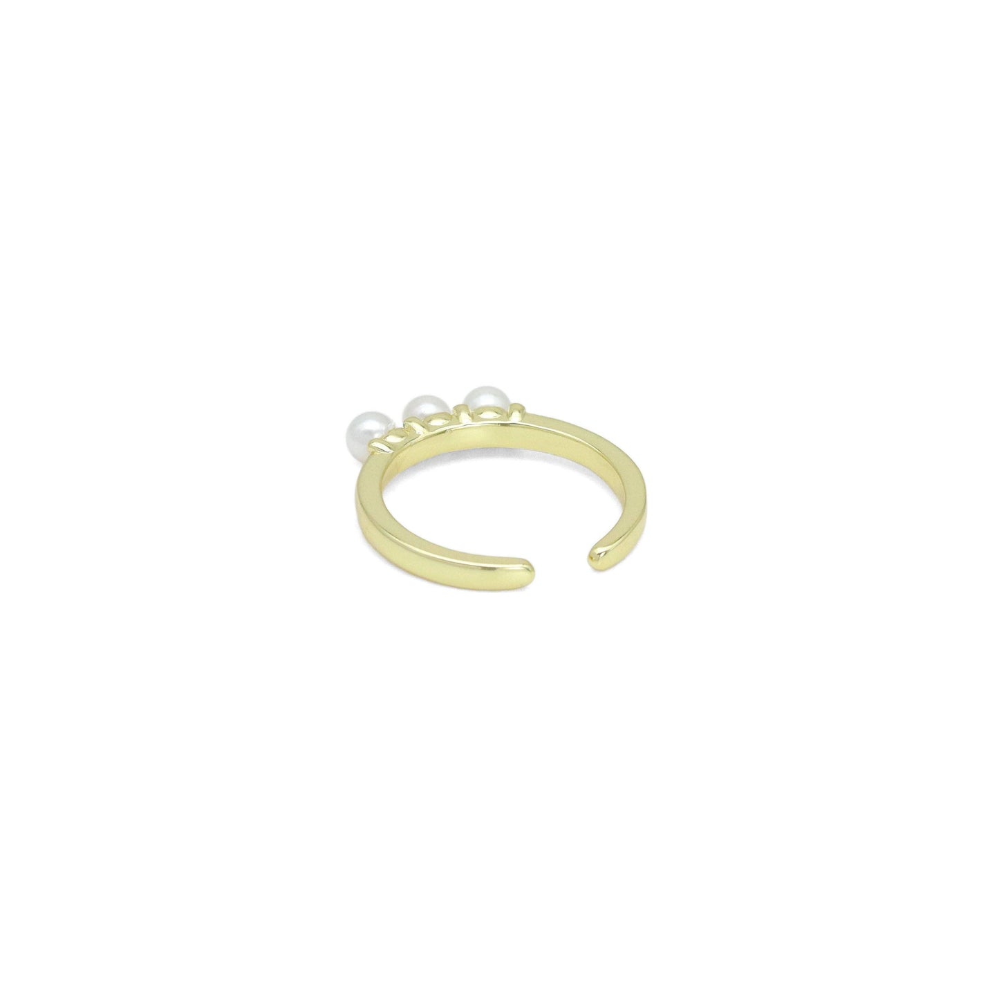 Gold Silver Three Pearl Thin Adjustable Ring, Sku#LX757