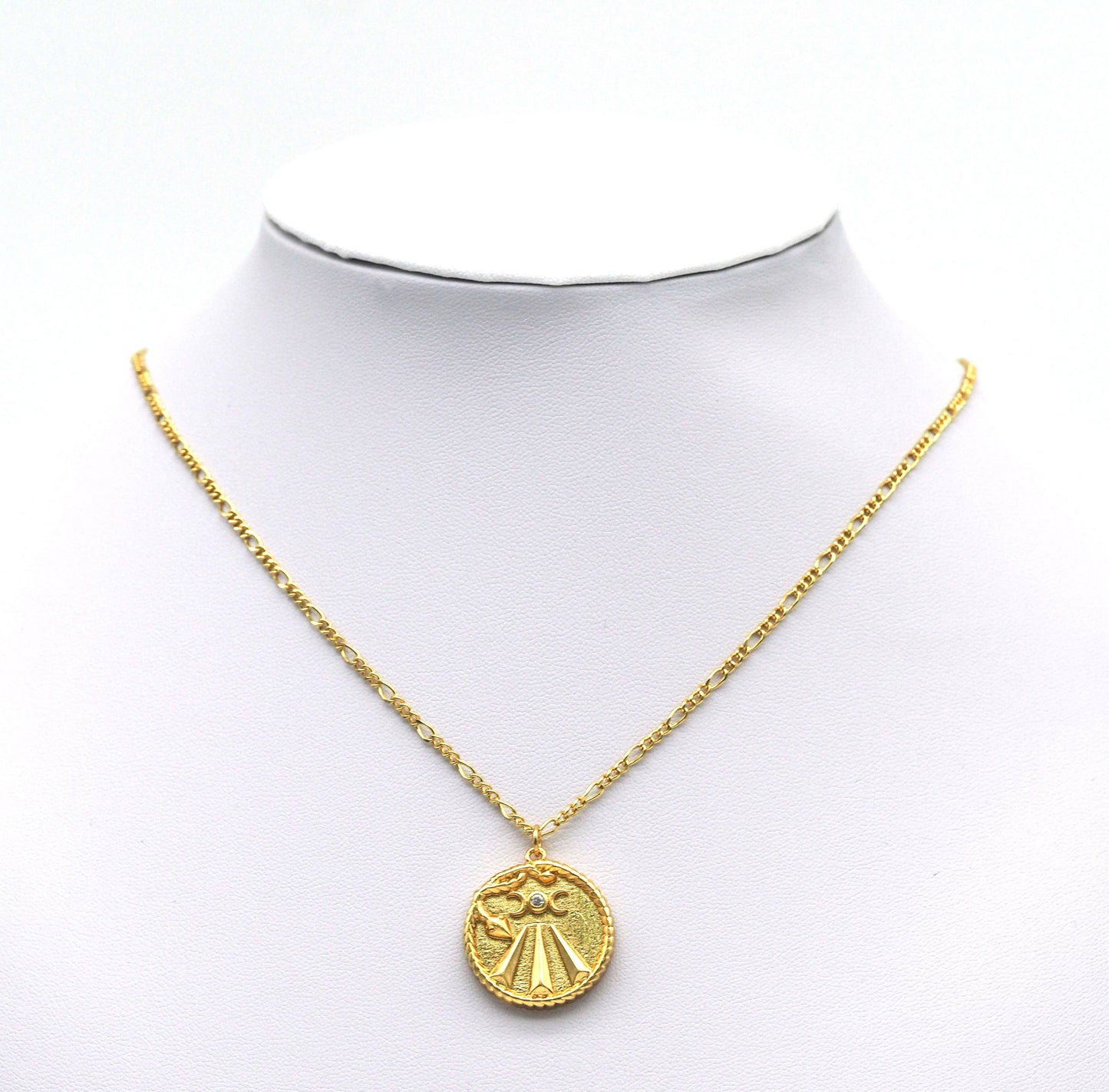 Gold CZ Embossed Snake On Round Coin Charm, Sku#F1501C