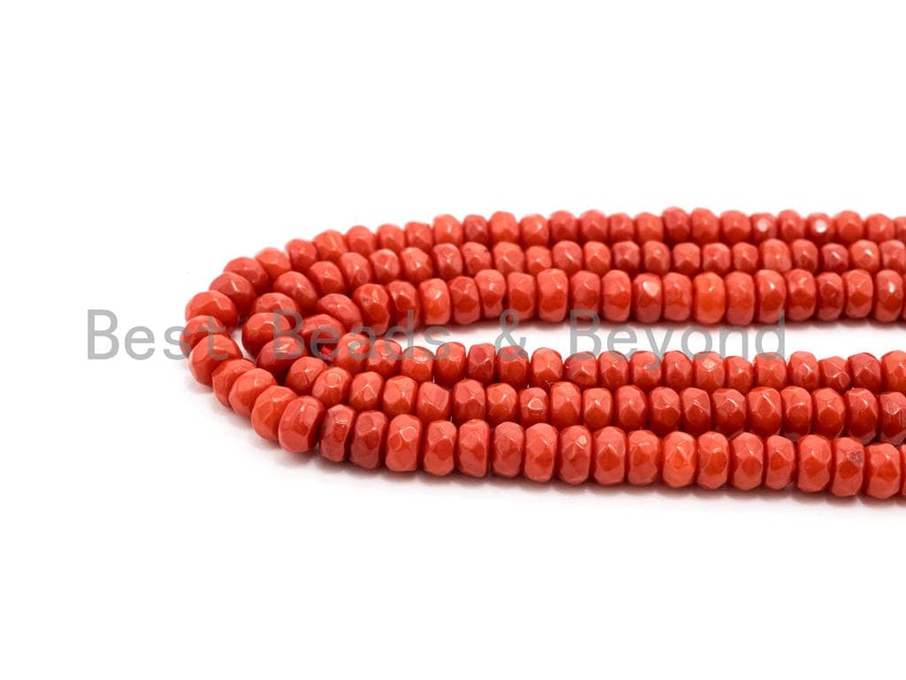 Quality Natural Dyed Red Coral Beads, 2x4mm Rondelle Faceted Gemstone Beads,Loose Coral Beads, 15.5inch strand, SKU#U120