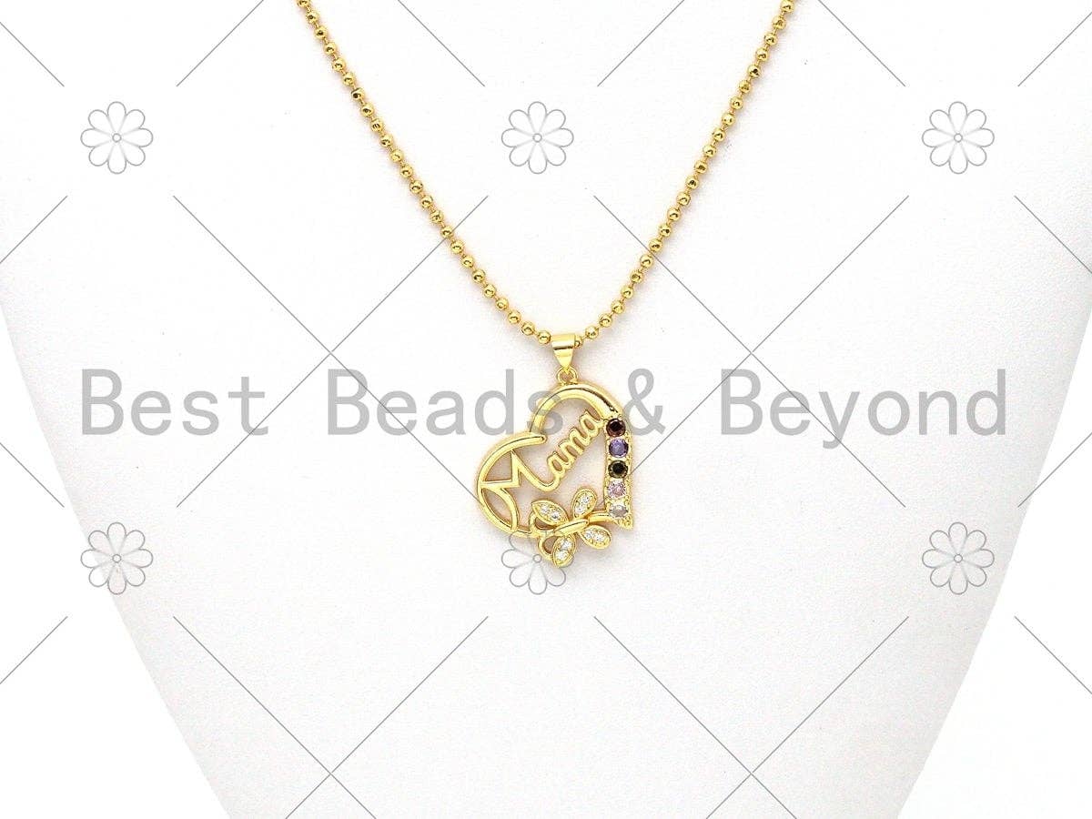 CZ Micro Pave MAMA On Heart Shape Pendant,18K Gold Filled Mama Charm,Mother's Day Necklace Bracelet Charm Pendant,27x25mm,Sku#LK388