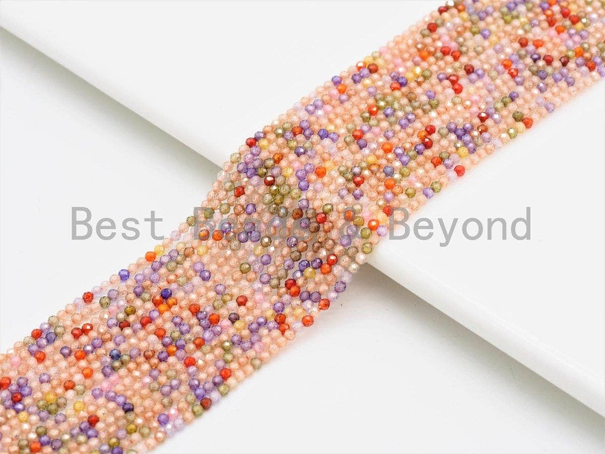 2mm/4mm High Quality Sparkly Mixed Color Cubic Zirconia Beads, Faceted Sparkly Pink Peach Easter Color beads, 15inch full strand, SKU#U425