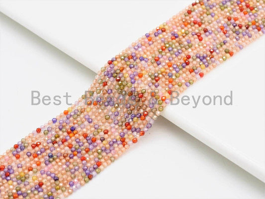 2mm/4mm High Quality Sparkly Mixed Color Cubic Zirconia Beads, Faceted Sparkly Pink Peach Easter Color beads, 15inch full strand, SKU#U425