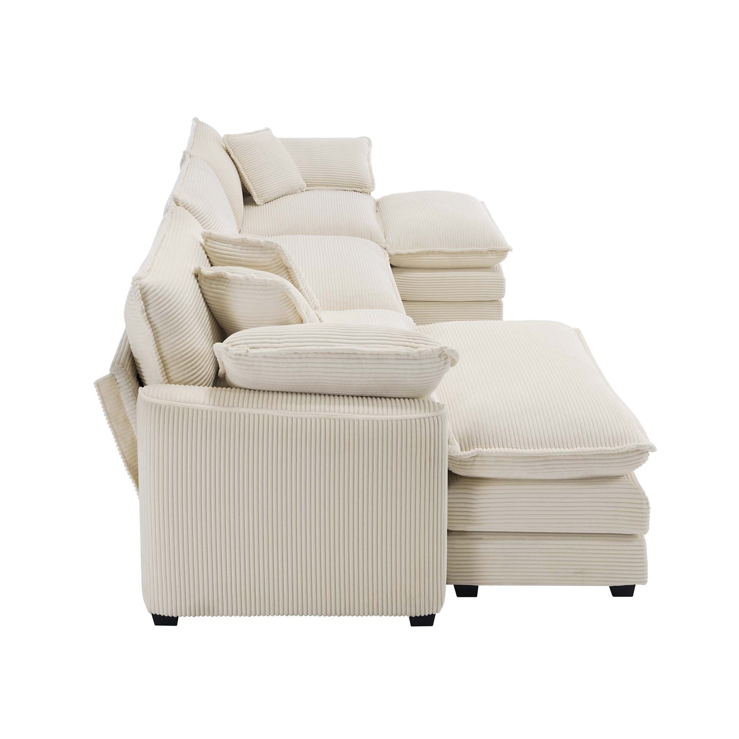 Oversized Modular Cushion Sofa With Ottomans, Comfy Upholstered U Shaped Convertible Corner Sectional Sofa Couch - Light