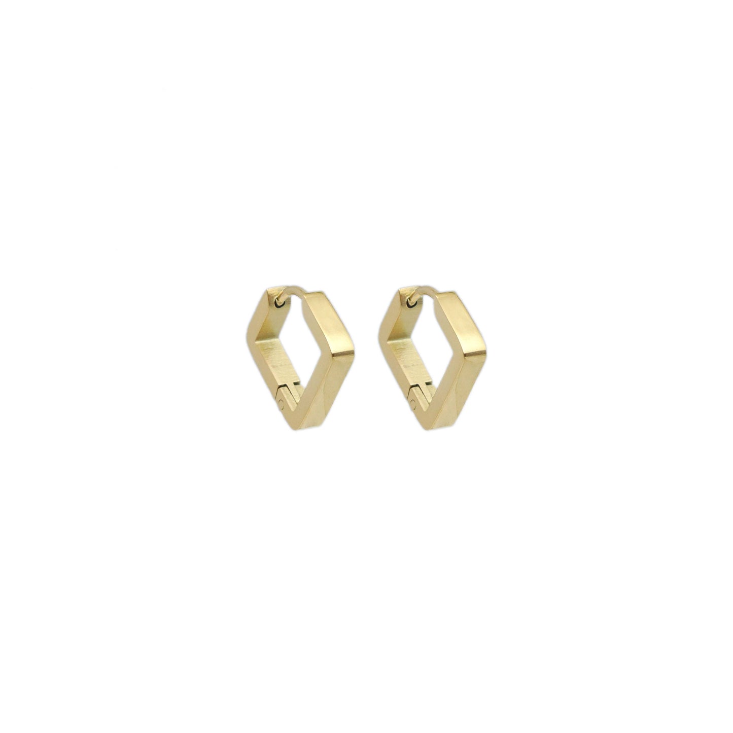 Gold Square Diamond Shape Geometry Huggie Earrings, Sku#A254