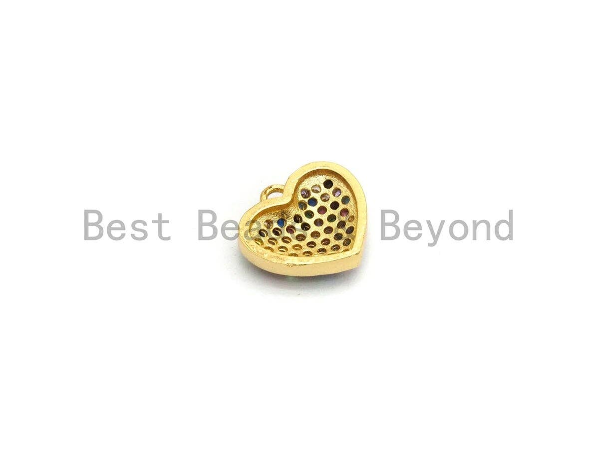 CZ Multi-color Micro Pave Heart Pendant, Heart Shaped Pave Pendant, Gold plated Heart Charm, 12x11mm, Sku#B117